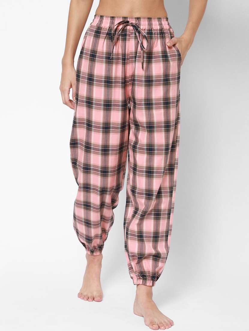 drawstring waist checkered pajama
