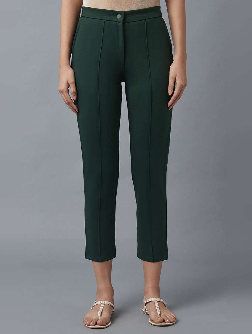 women solid pleated cigarette pants