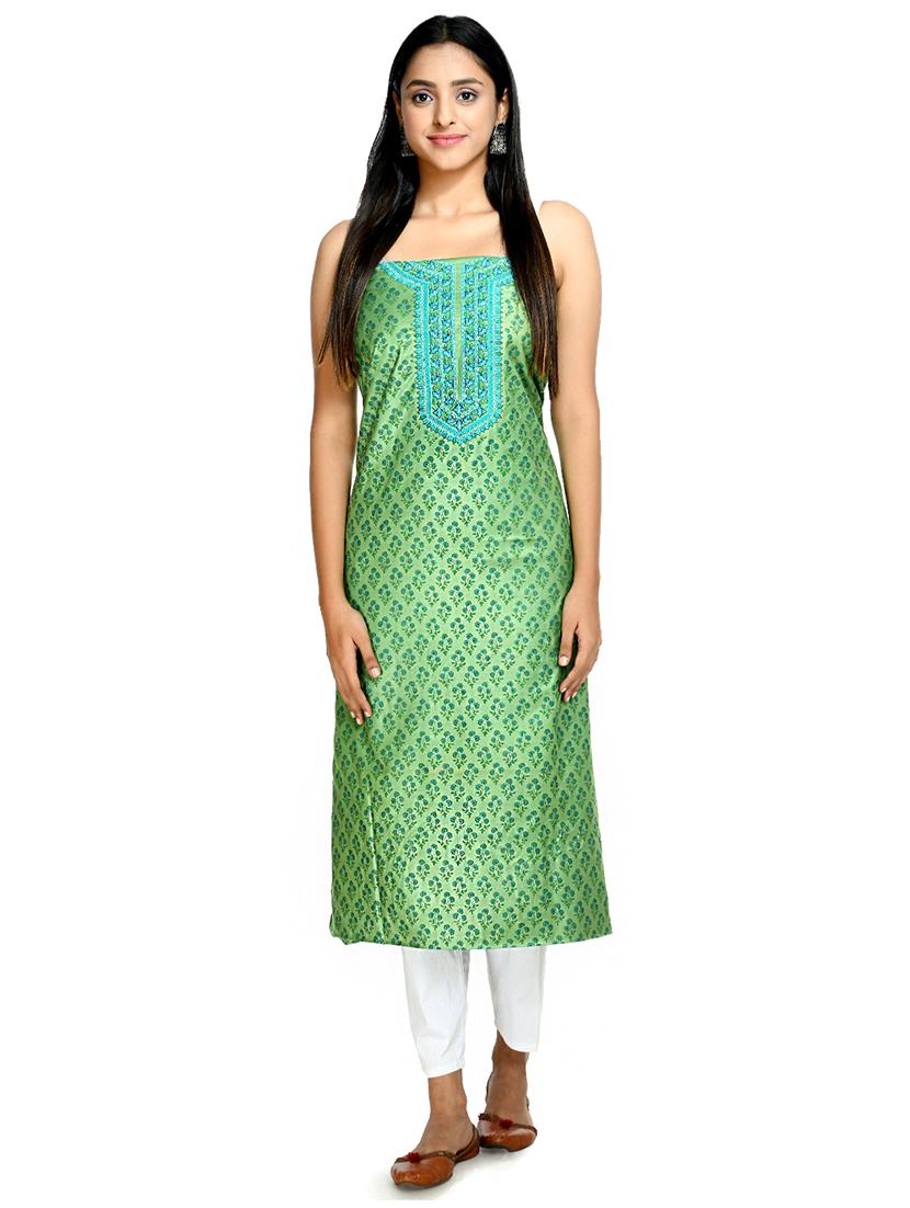 green cotton blend unstitched suit - 18269362 - Standard Image - 2