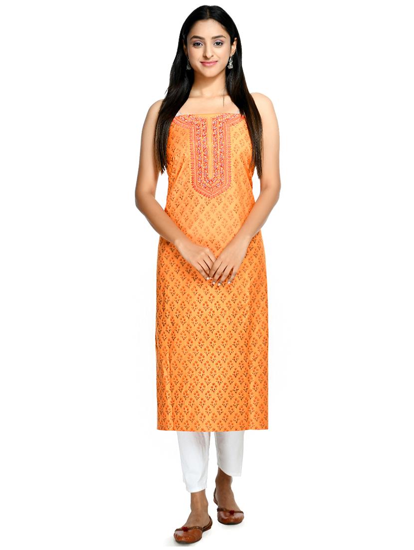 orange cotton blend unstitched suit - 18269363 - Standard Image - 2