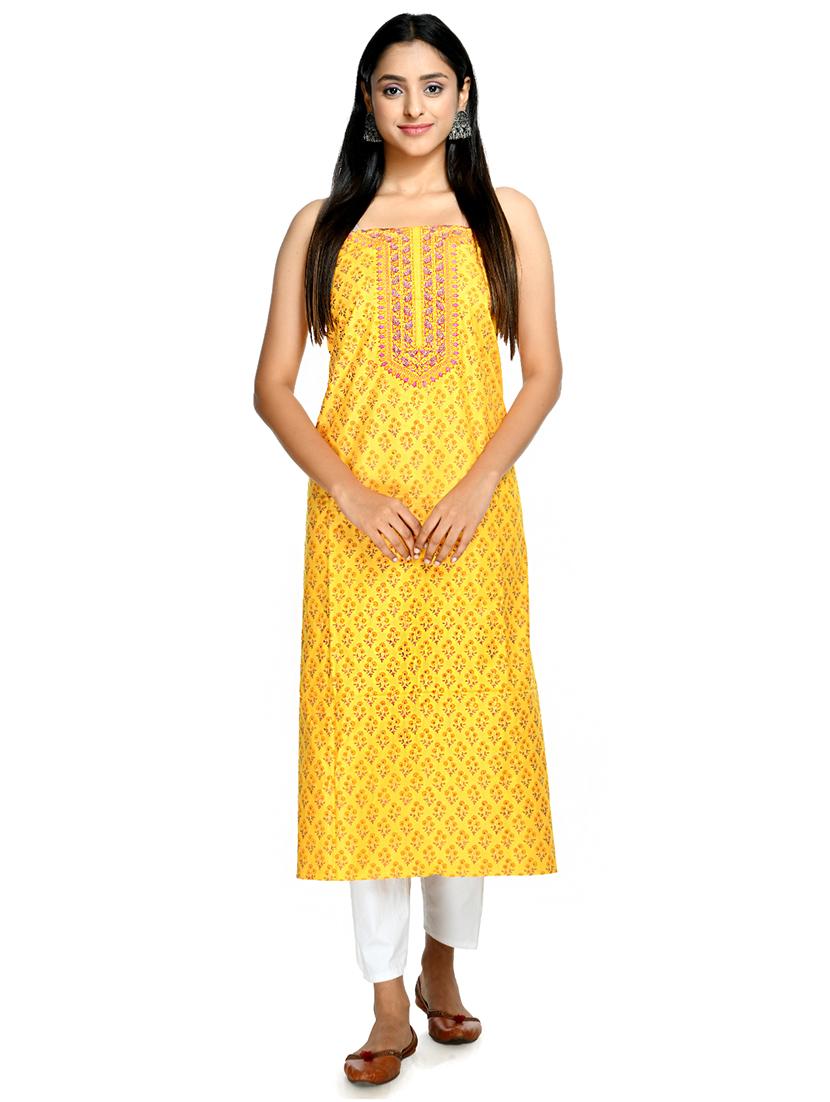 yellow cotton blend unstitched suit - 18269365 - Standard Image - 2