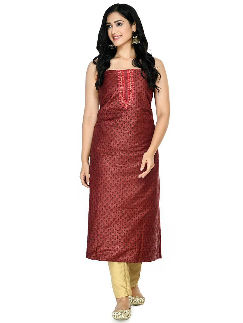 red cotton blend unstitched suit - 18269379 - Standard Image - 2