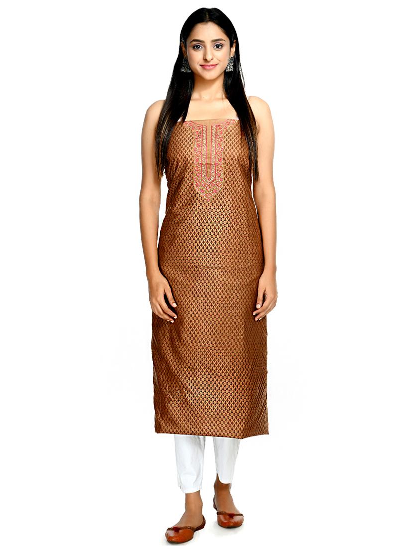 brown cotton blend unstitched suit - 18269380 - Standard Image - 2