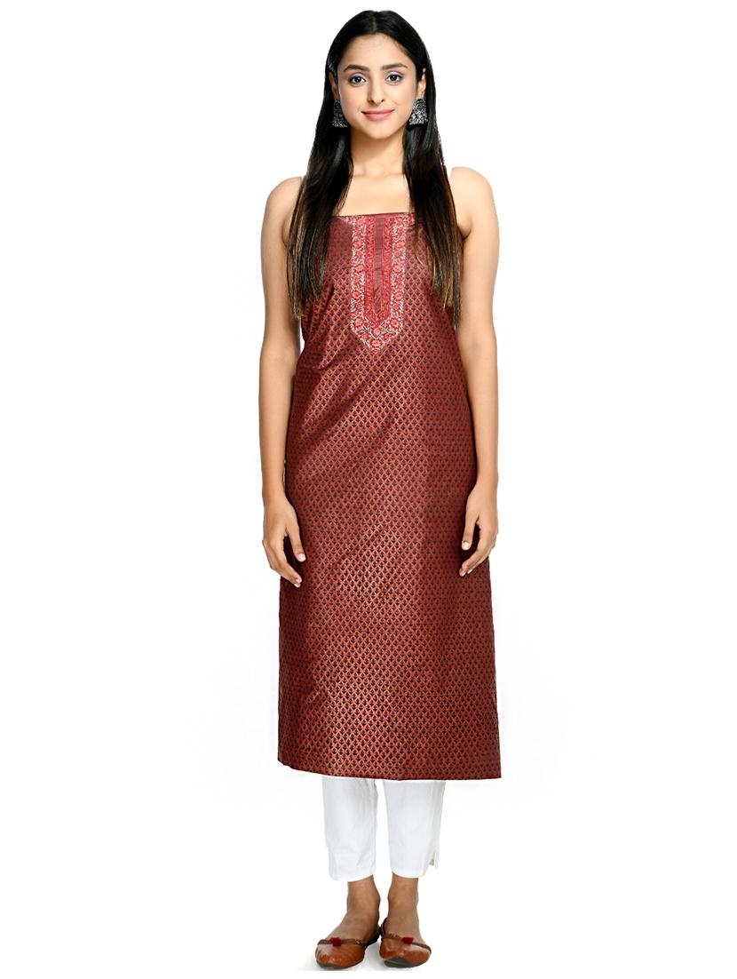 red cotton blend unstitched suit - 18269382 - Standard Image - 2