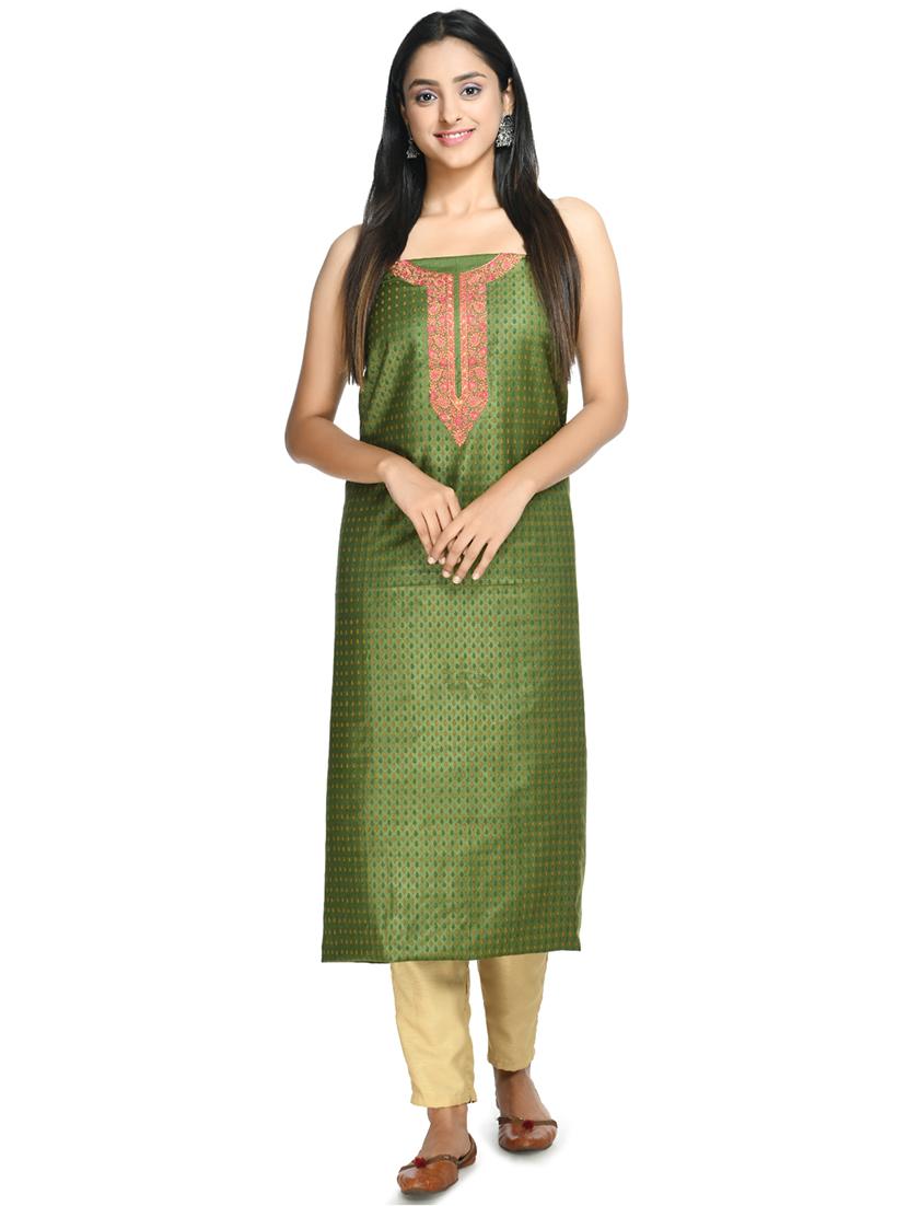 green cotton blend unstitched suit - 18269383 - Standard Image - 2