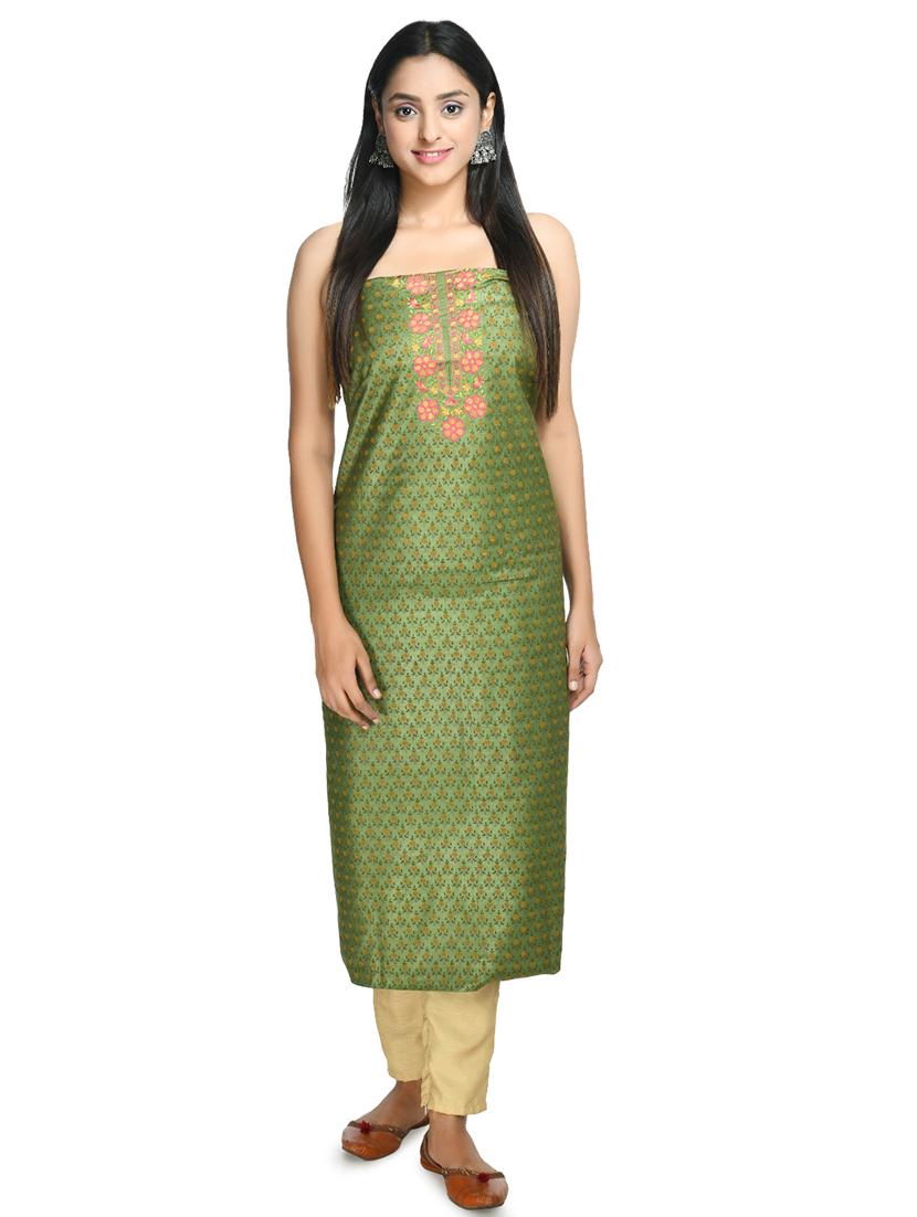 green cotton blend unstitched suit - 18269387 - Standard Image - 2