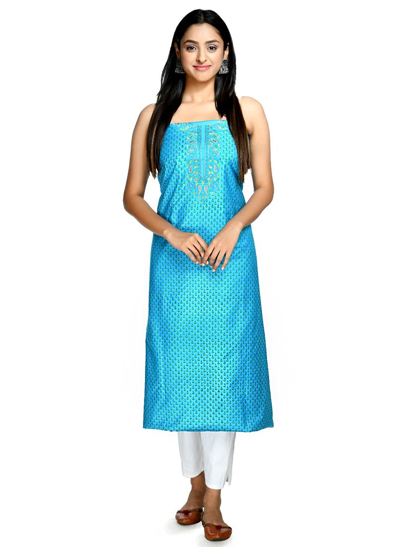 turquoise printed unstitched suit set - 18269392 - Standard Image - 2