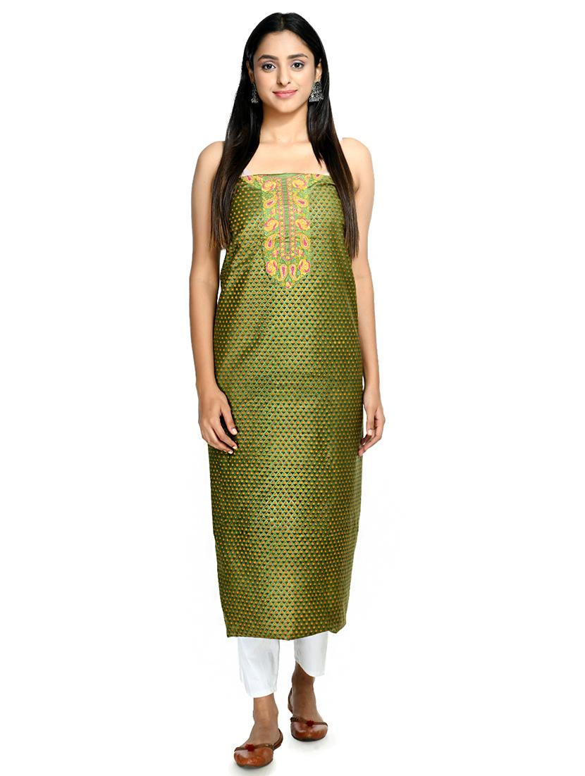 green cotton blend unstitched suit - 18269394 - Standard Image - 2