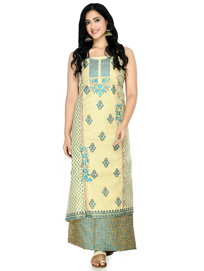 blue cotton blend unstitched suit - 18269395 - Standard Image - 2