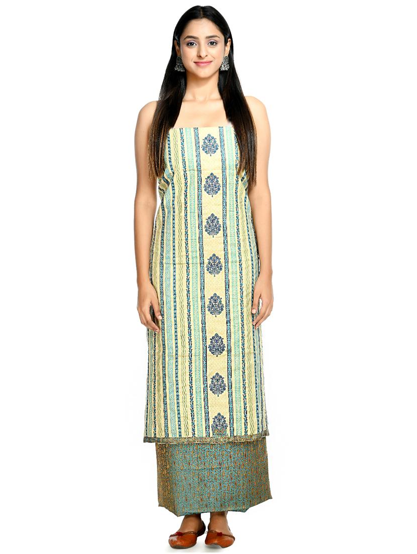 blue cotton blend unstitched suit - 18269399 - Standard Image - 2