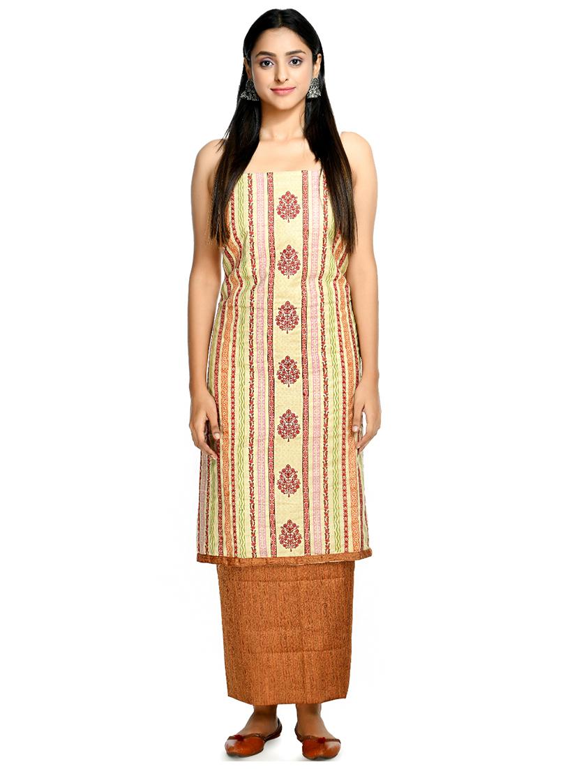 orange cotton blend unstitched suit - 18269400 - Standard Image - 2
