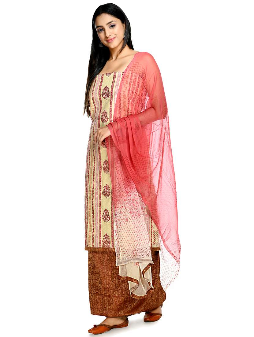 pink cotton blend unstitched suit - 18269401 -  Standard Image - 2