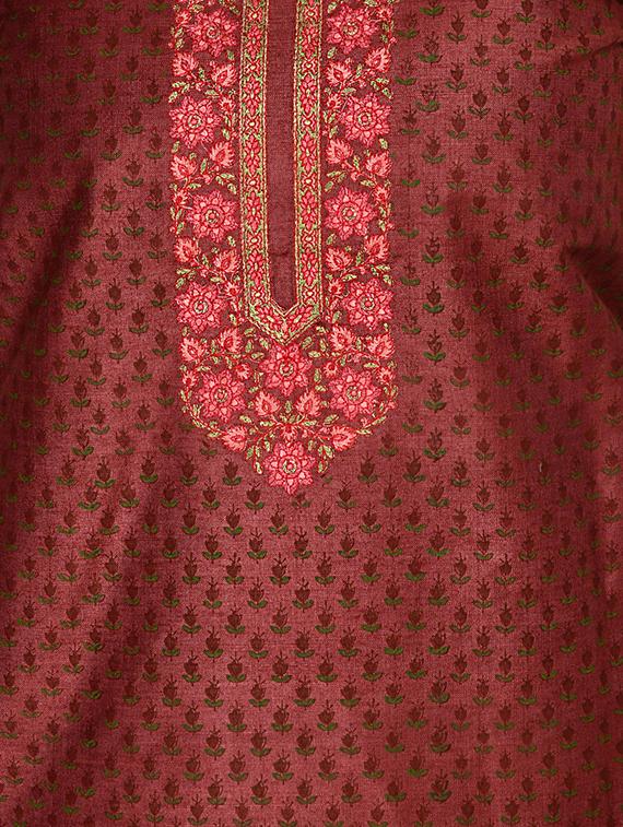 maroon cotton blend unstitched suit - 18269421 - Standard Image - 2