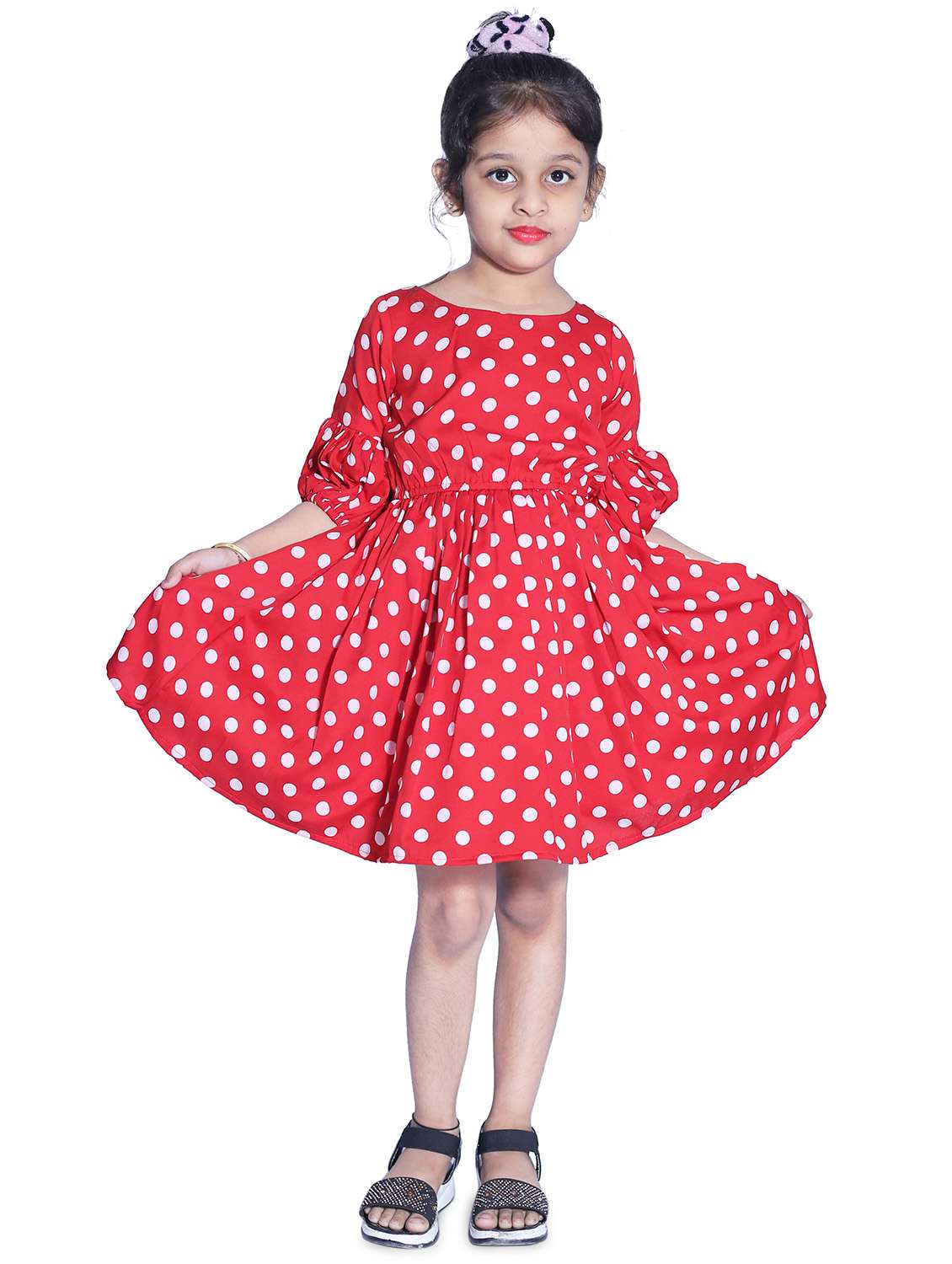 girls round neck three quarter sleeves frock - 18269572 -  Zoom Image - 0