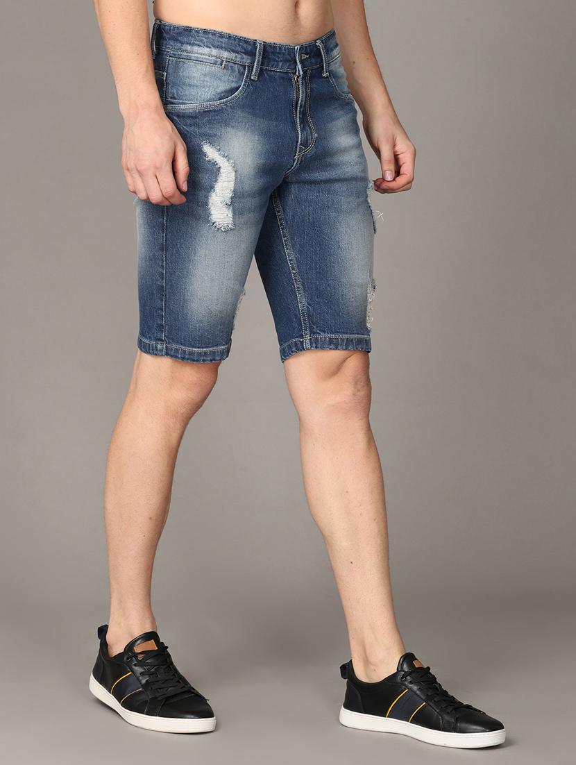 blue distressed denim short - 18270076 - Standard Image - 2