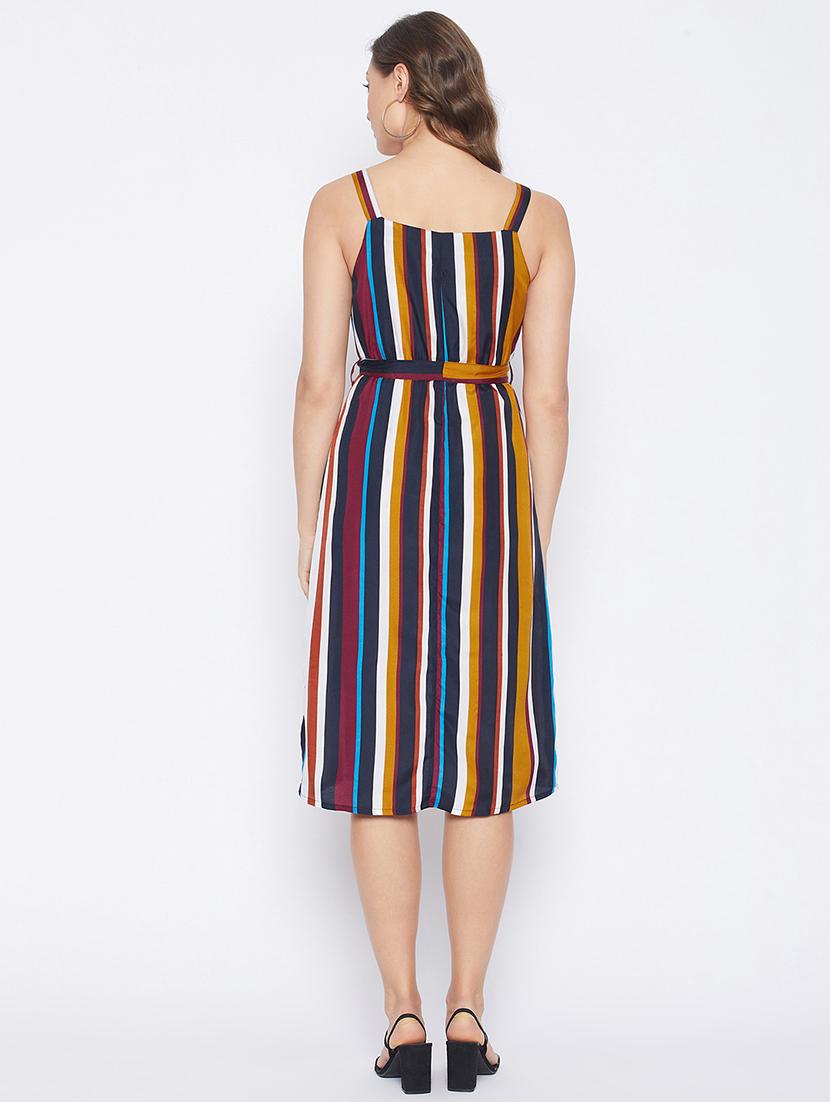 tie front striped a-line dress - 18270094 - Standard Image - 2