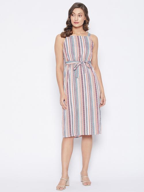 tie front striped a-line dress - 18270098 - Standard Image - 0