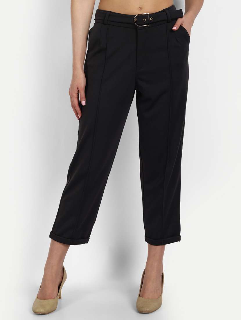 women solid mid rise trouser