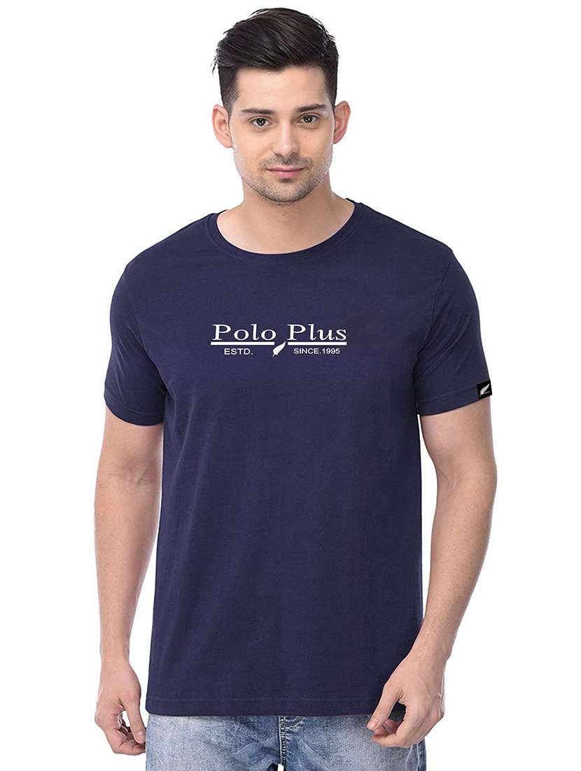 men navy blue chest printed t-shirt