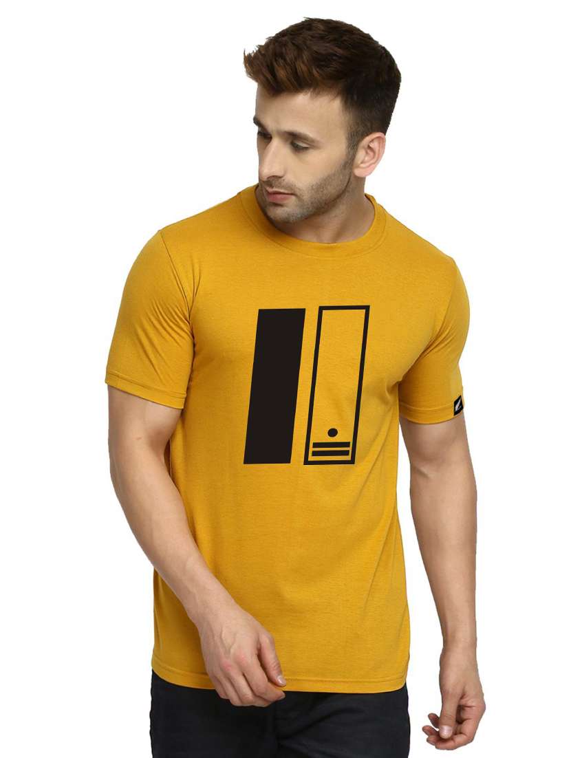 men mustard front printed t-shirt