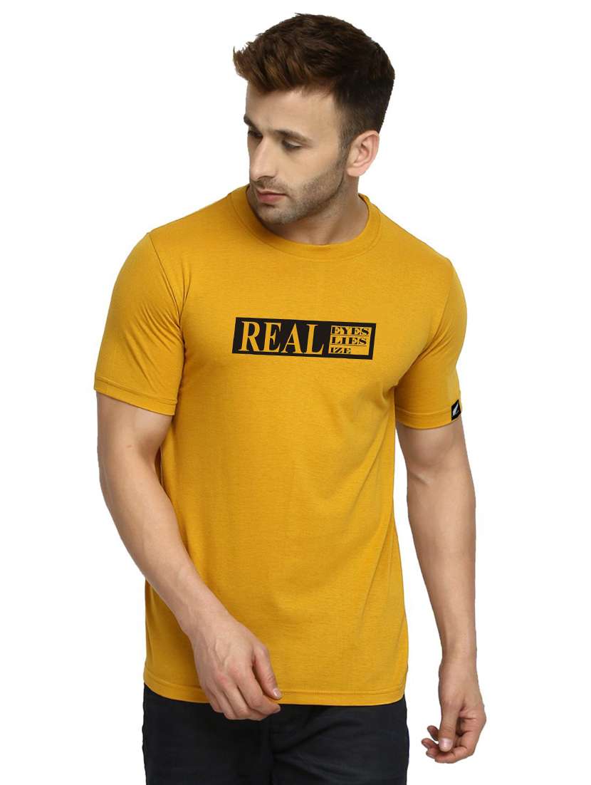 mustard chest printed t-shirt