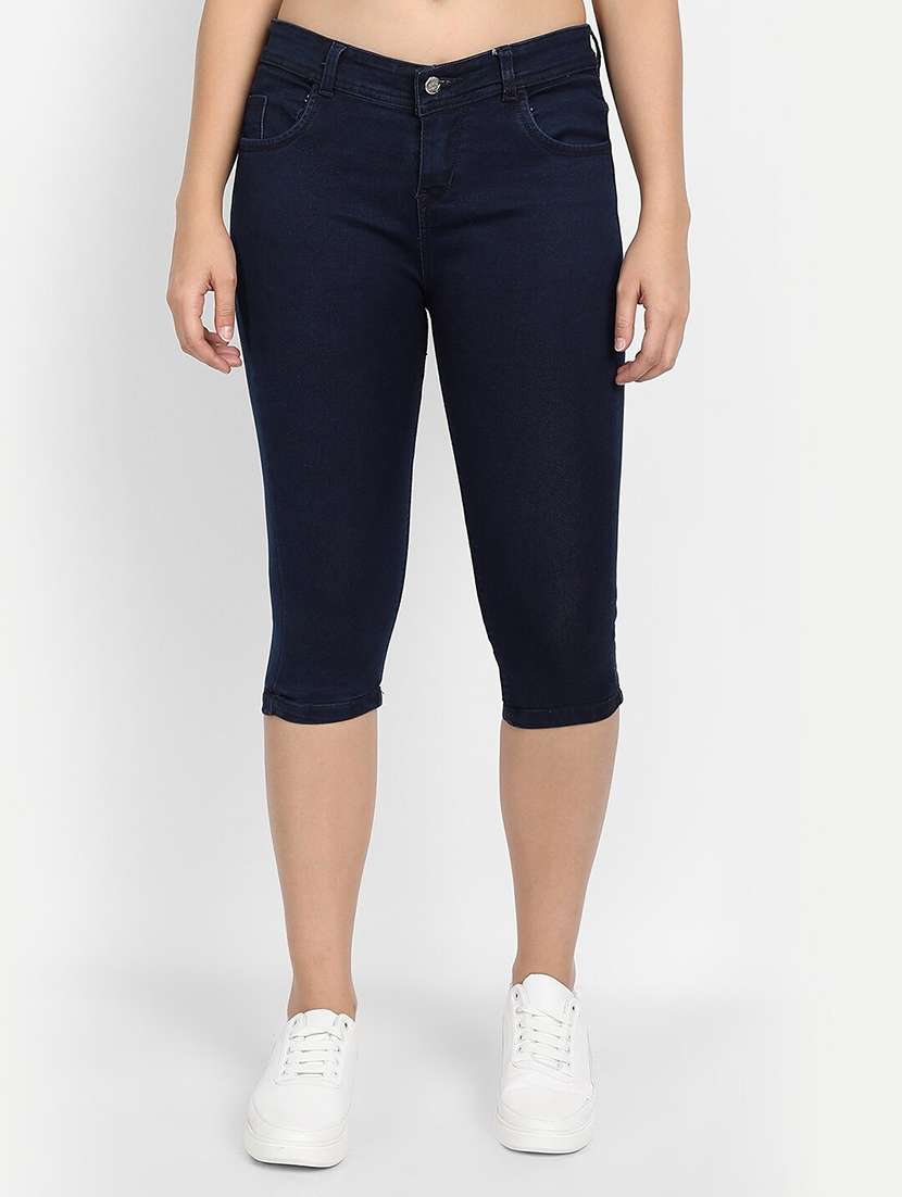 high rise solid capri
