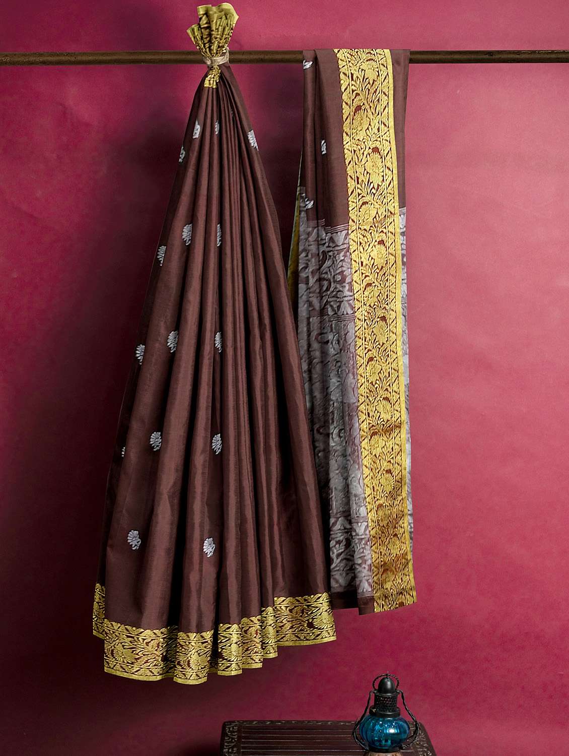 brown linen handloom saree with blouse - 18273713 -  Standard Image - 2