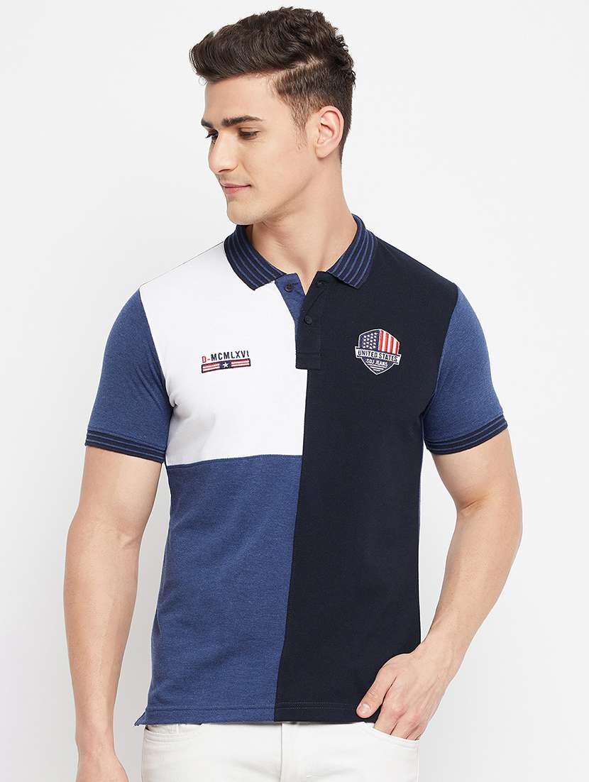 navy blue color-blocked polo t-shirt