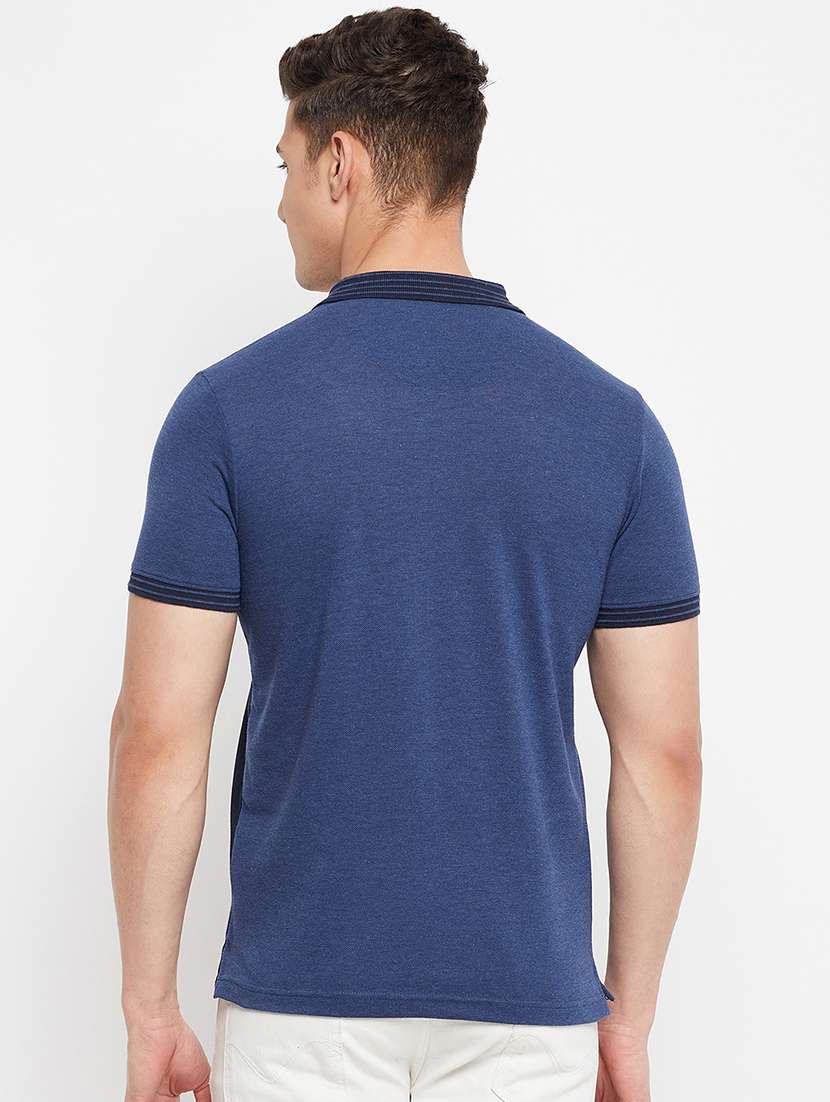 navy blue color-blocked polo t-shirt - 18276107 -  Standard Image - 2