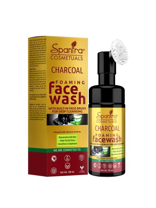 spantra charcoal foaming face wash with built- in face brush foe deep cleaning 100ml face wash - 18276726 - Standard Image - 0