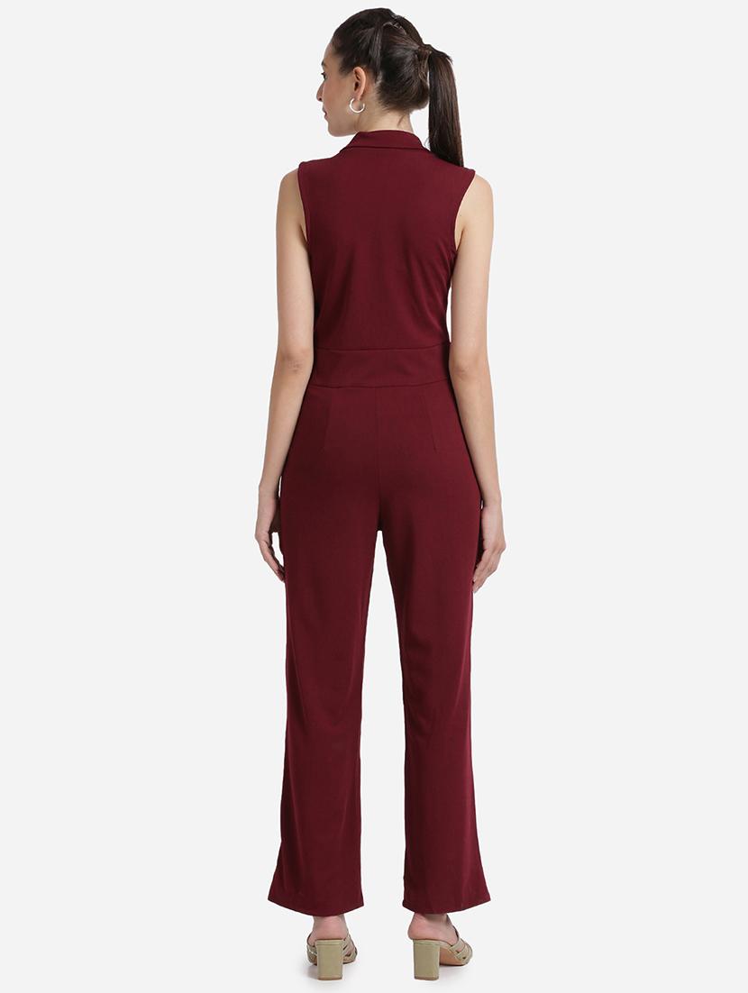 overlap neck solid full leg jumpsuit - 18276749 - Standard Image - 2