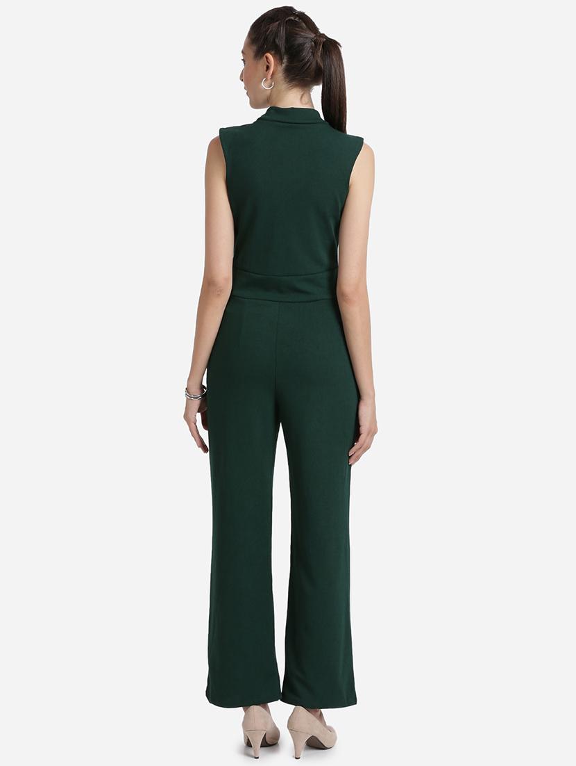 overlap neck solid full leg jumpsuit - 18276750 - Standard Image - 2
