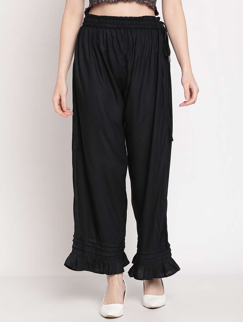 mid rise solid gather detail palazzo