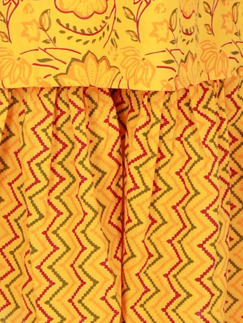 Yellow Printed Kurta Sharara Suit Set