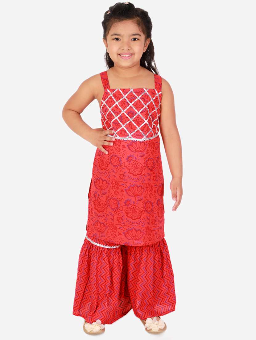 red printed  kurta salwar set suit set