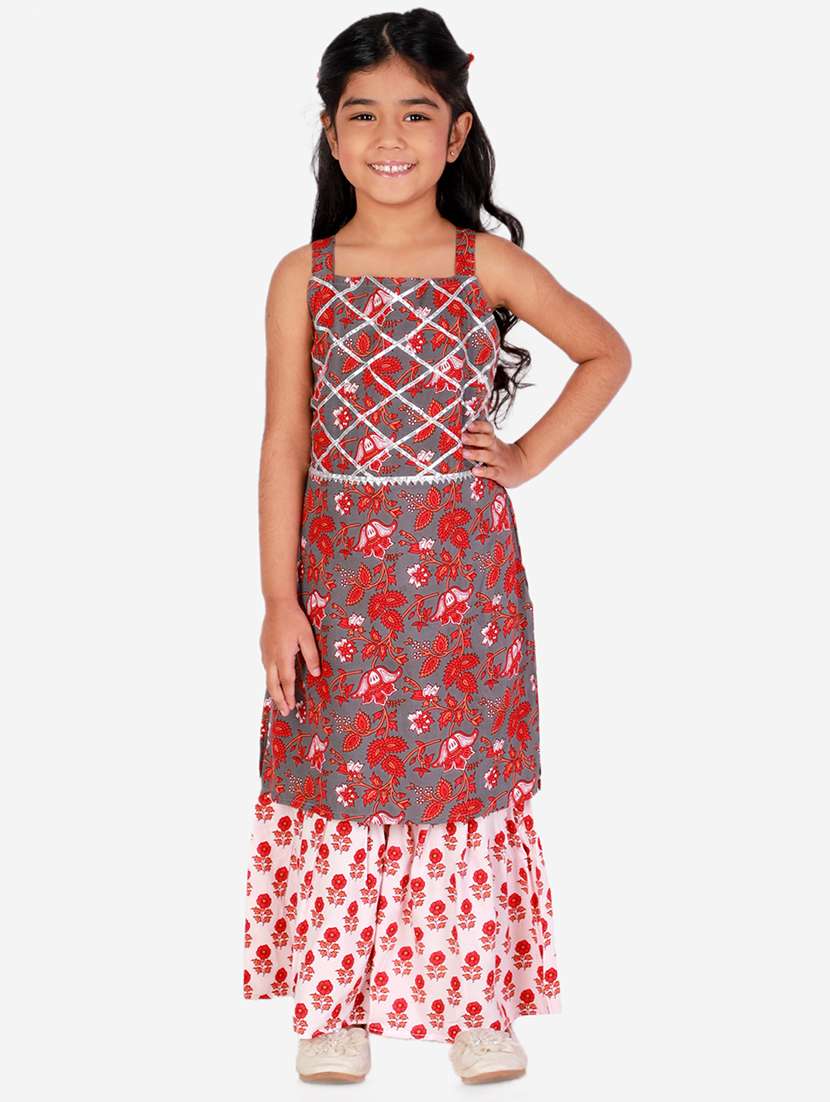 grey printed kurta sharara suit set