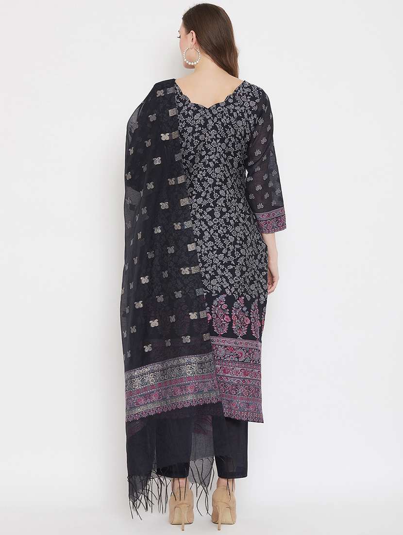 navy cotton unstitched suit - 18278385 - Standard Image - 2