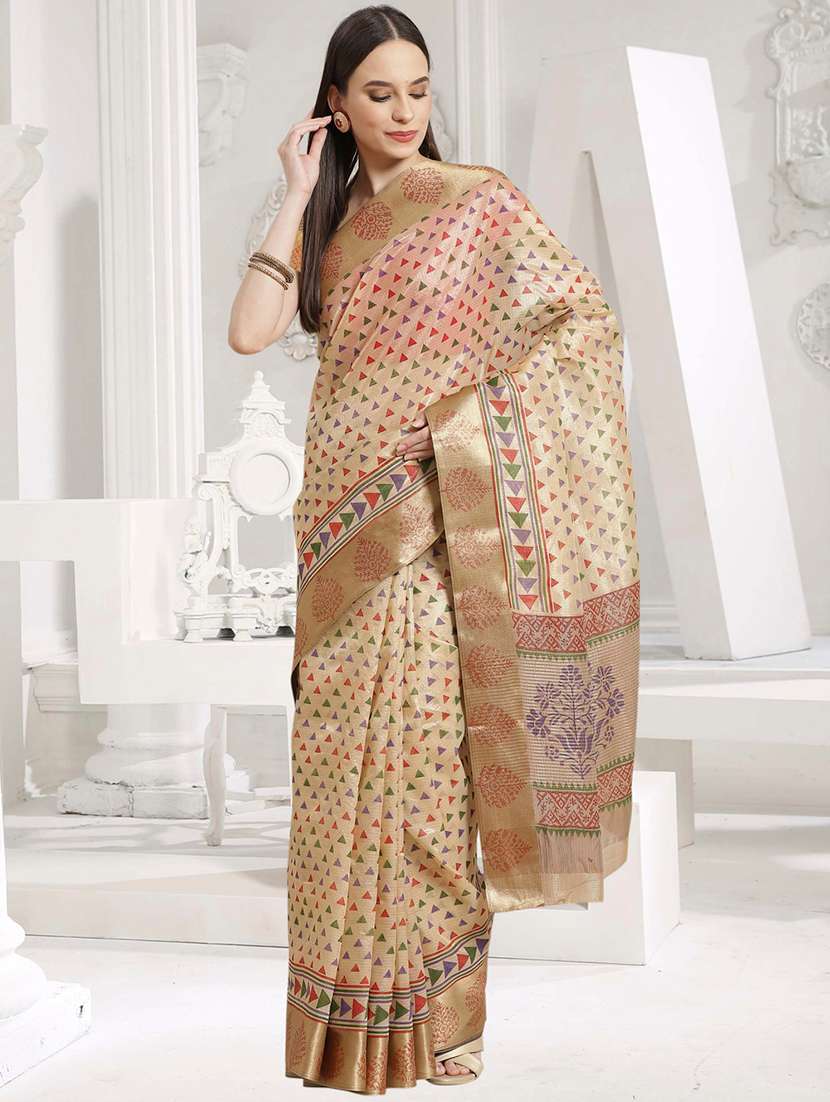 beige tussar silk saree with blouse