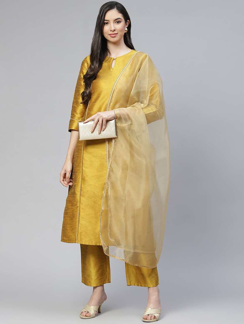 yellow art silk kurta pant  set