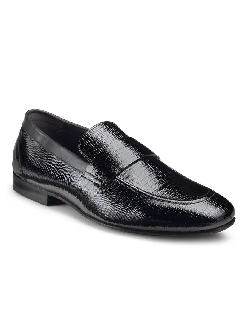 black leather slip on loafers