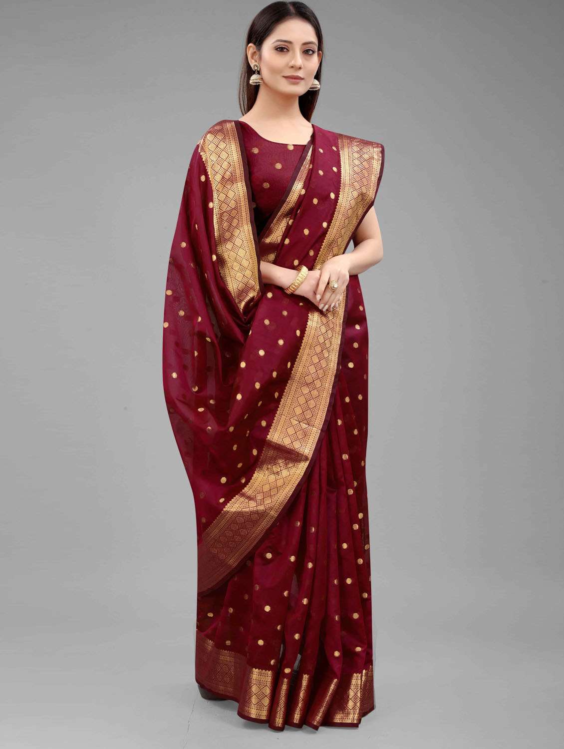 women's polka dots red colored saree - 18280756 -  Standard Image - 2