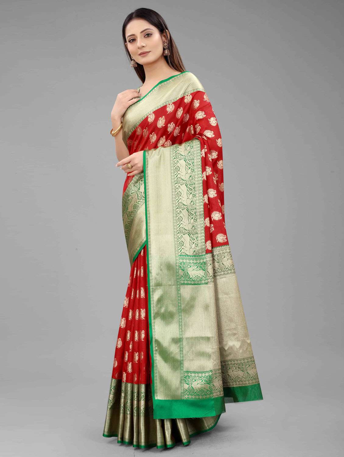 Women's Self Design Red Colored Saree - 18280768 -  Standard Image - 2