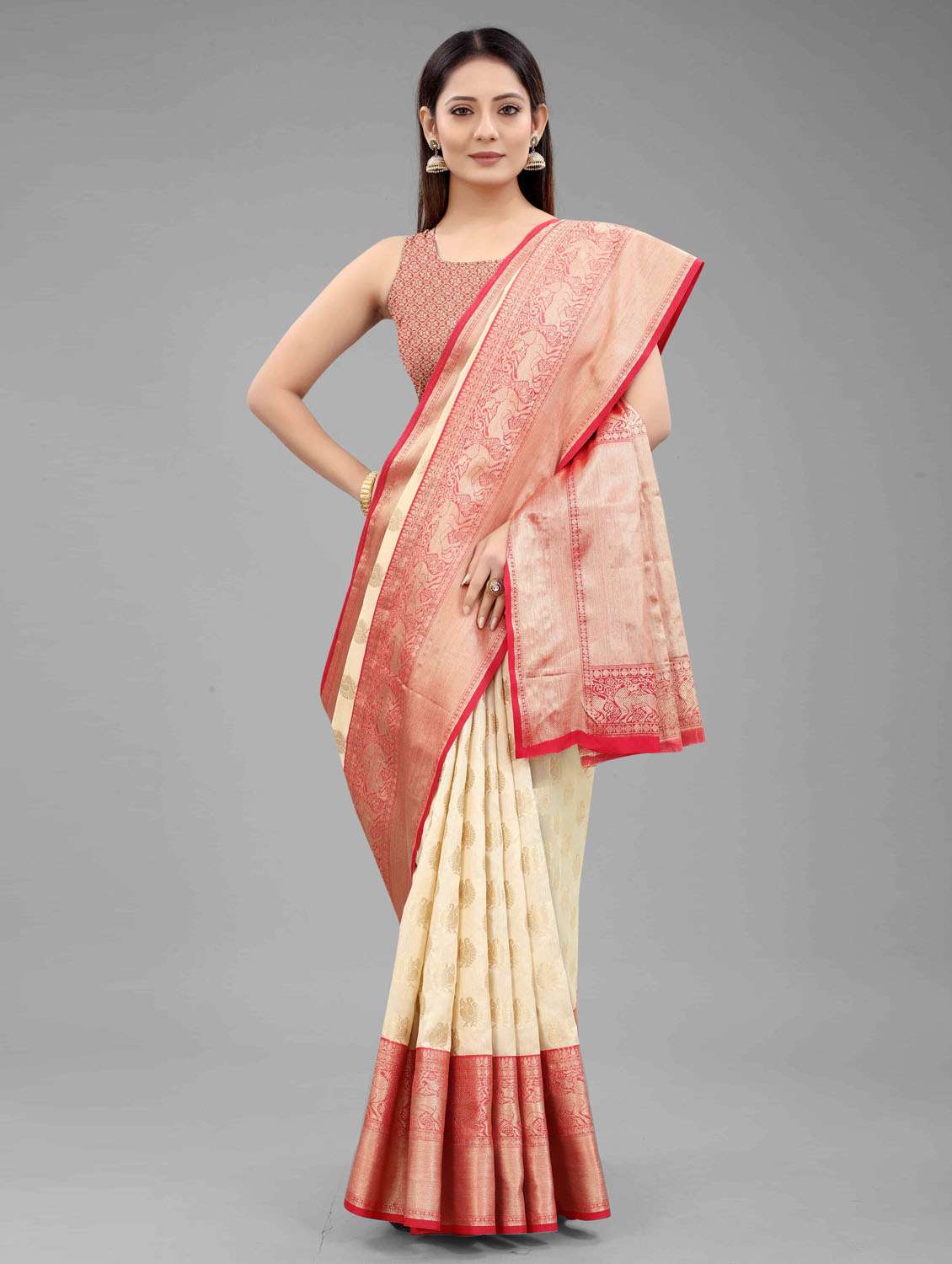 Women's Floral White Colored Saree - 18280774 -  Standard Image - 2