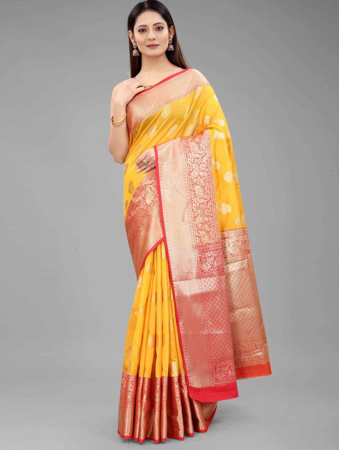 women's floral yellow colored saree