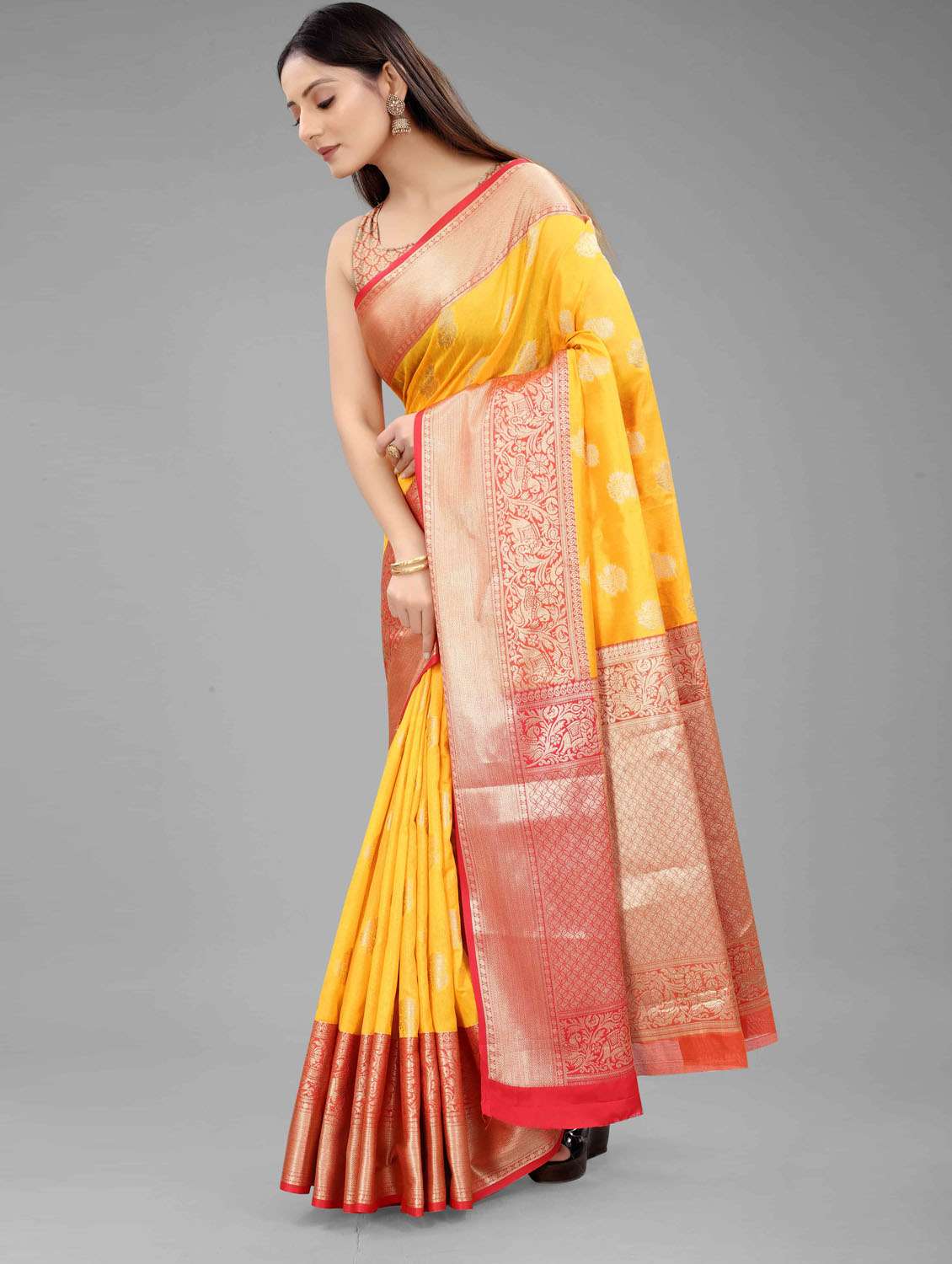 women's floral yellow colored saree - 18280791 -  Standard Image - 2