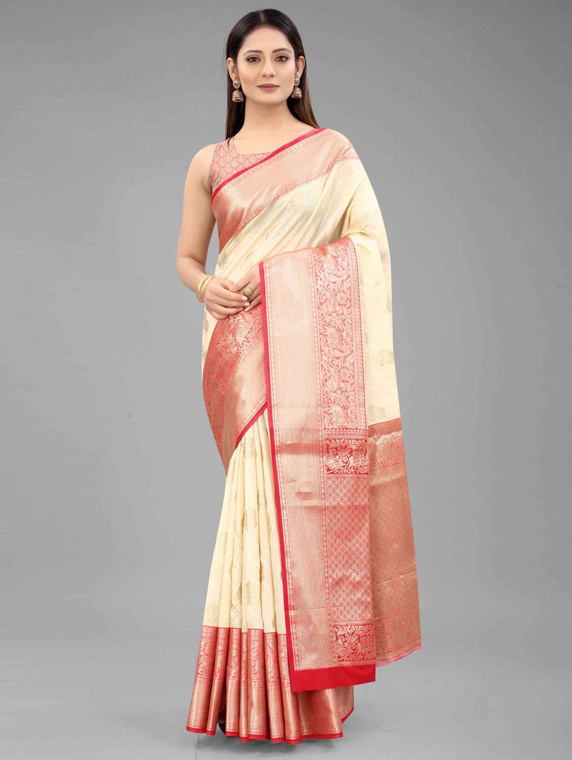 women's self design white colored saree with blouse