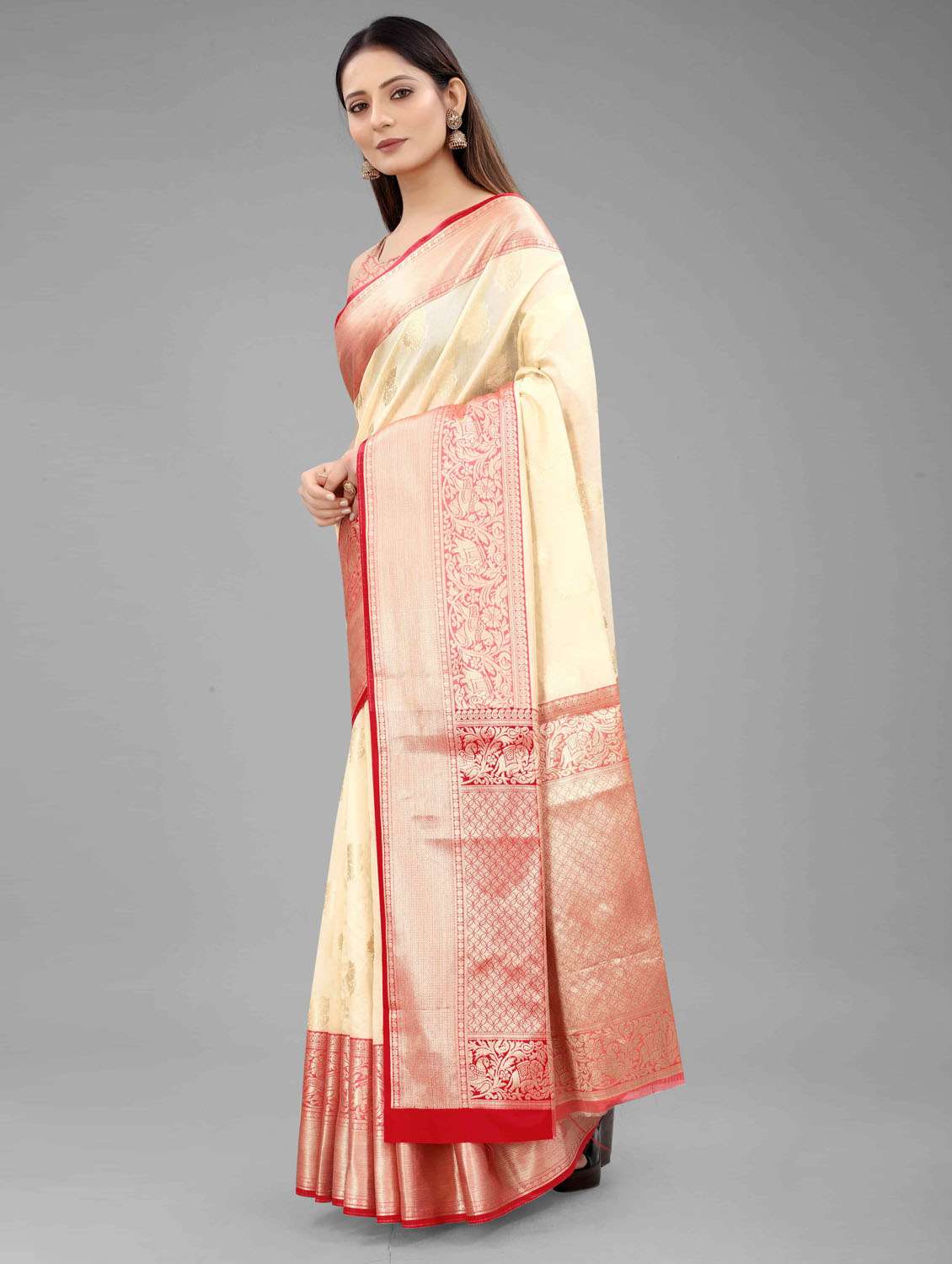 women's self design white colored saree with blouse - 18280792 -  Standard Image - 2