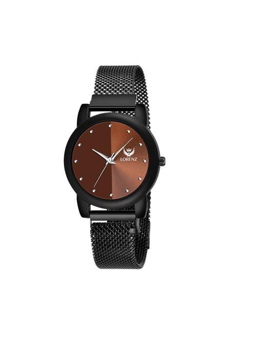 lorenz brown dial & black magnetic mesh strapc watch for women & girls  - 18281321 -  Standard Image - 0