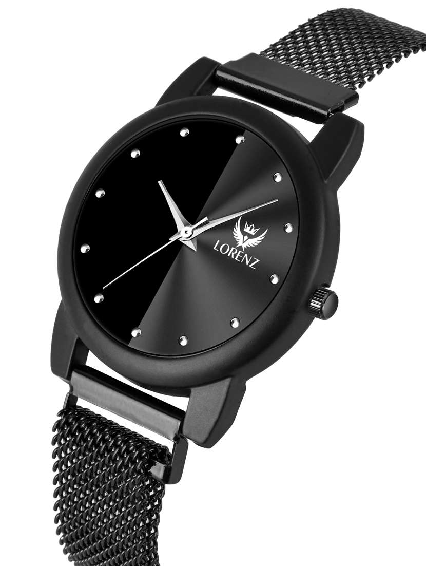 Lorenz Black Dial & Black Magnetic Mesh Strap Watch For Women & Girls 