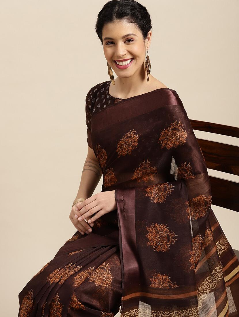 ethnic motifs printed saree - 18281927 - Standard Image - 2